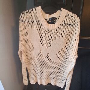 Open-Knit Cream Scoop Neck Sweater